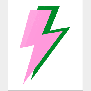 Pink and Green Shadow Double Lightning Bolt Posters and Art